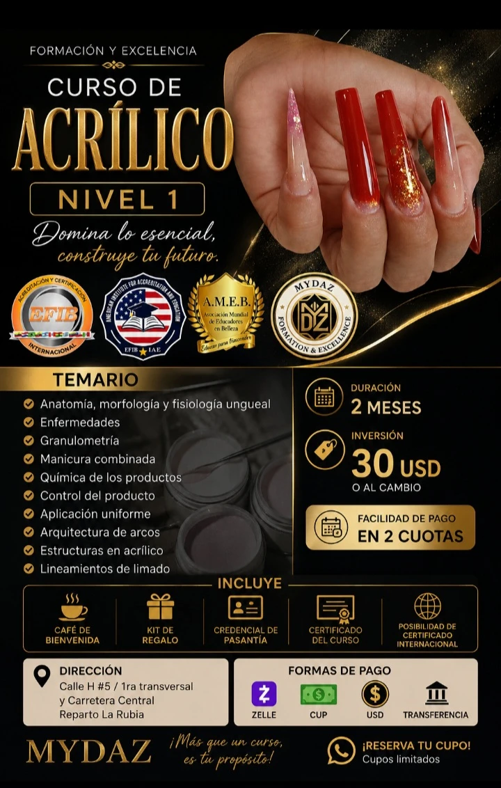 Curso de Acrilio Nivel 1's foto | MYDAZ Beauty |  BizneCubano